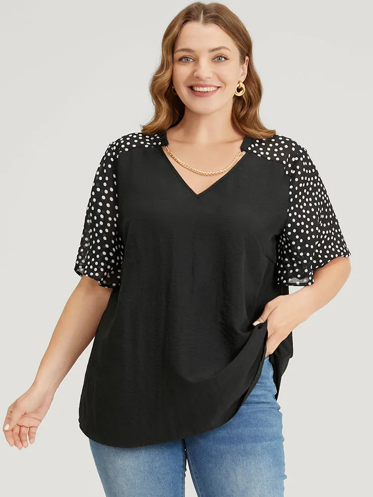 Polka Dot Patchwork Flutter Sleeve Chain Detail Blouse sold by Bloomchic product image thumbnail 5