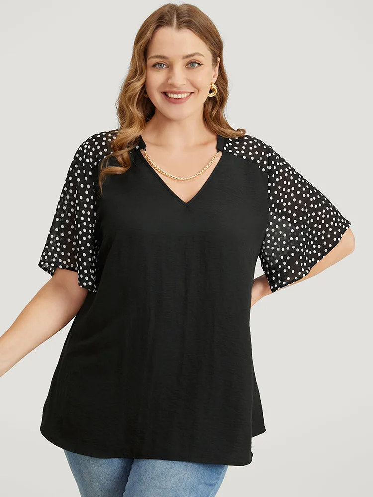 Polka Dot Patchwork Flutter Sleeve Chain Detail Blouse sold by Bloomchic product image thumbnail 2