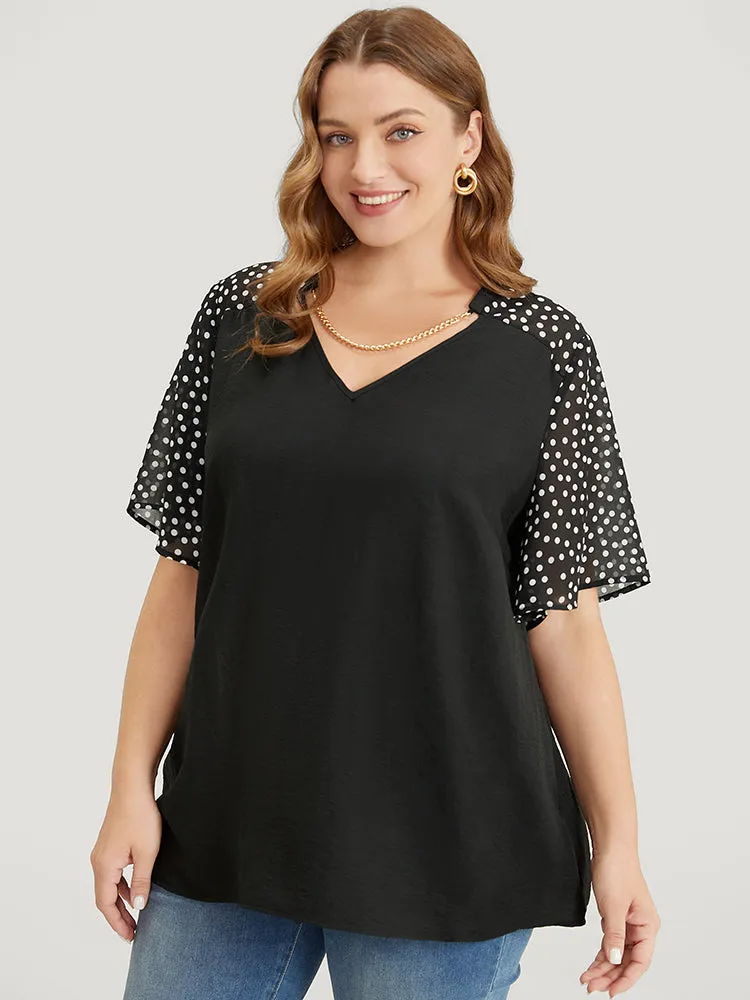 Polka Dot Patchwork Flutter Sleeve Chain Detail Blouse sold by Bloomchic product image thumbnail 3