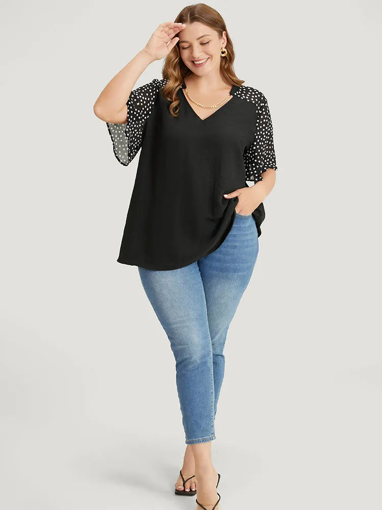 Polka Dot Patchwork Flutter Sleeve Chain Detail Blouse sold by Bloomchic product image thumbnail 4