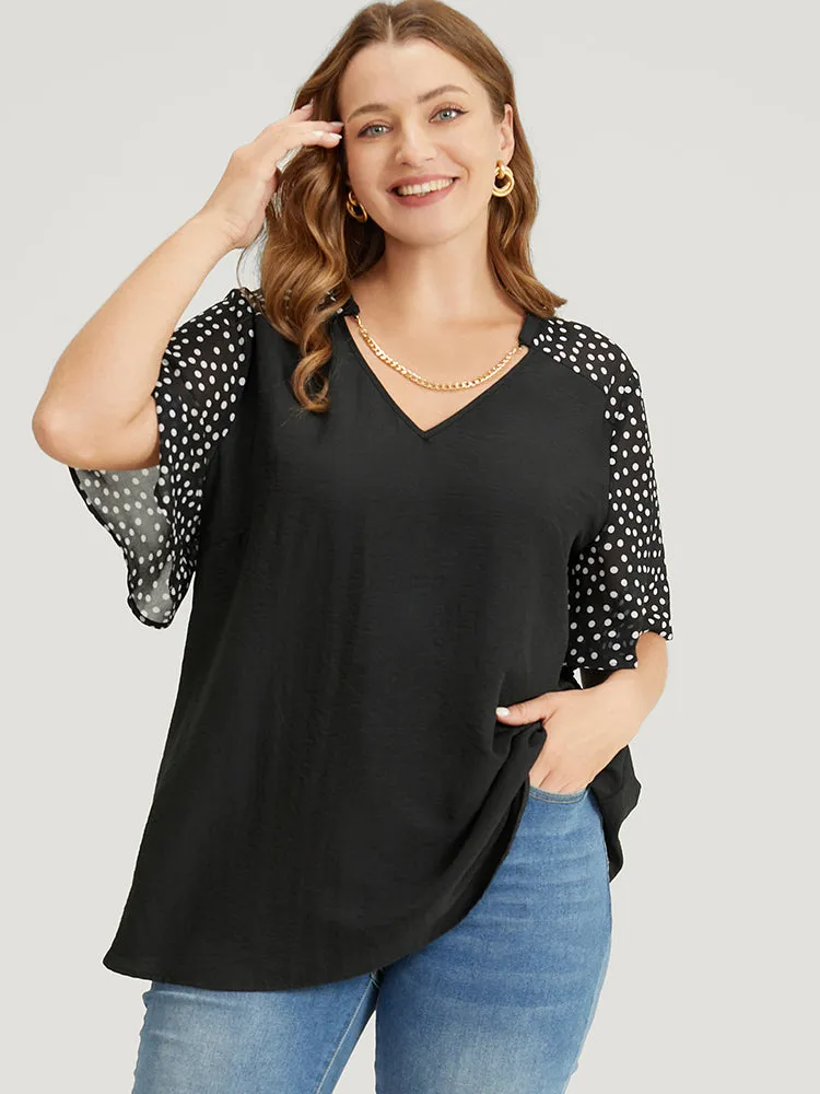Polka Dot Patchwork Flutter Sleeve Chain Detail Blouse sold by Bloomchic