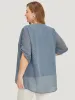Polka Dot Crossover Hem Mesh Cuffed Sleeve Notched Blouse sold by Bloomchic