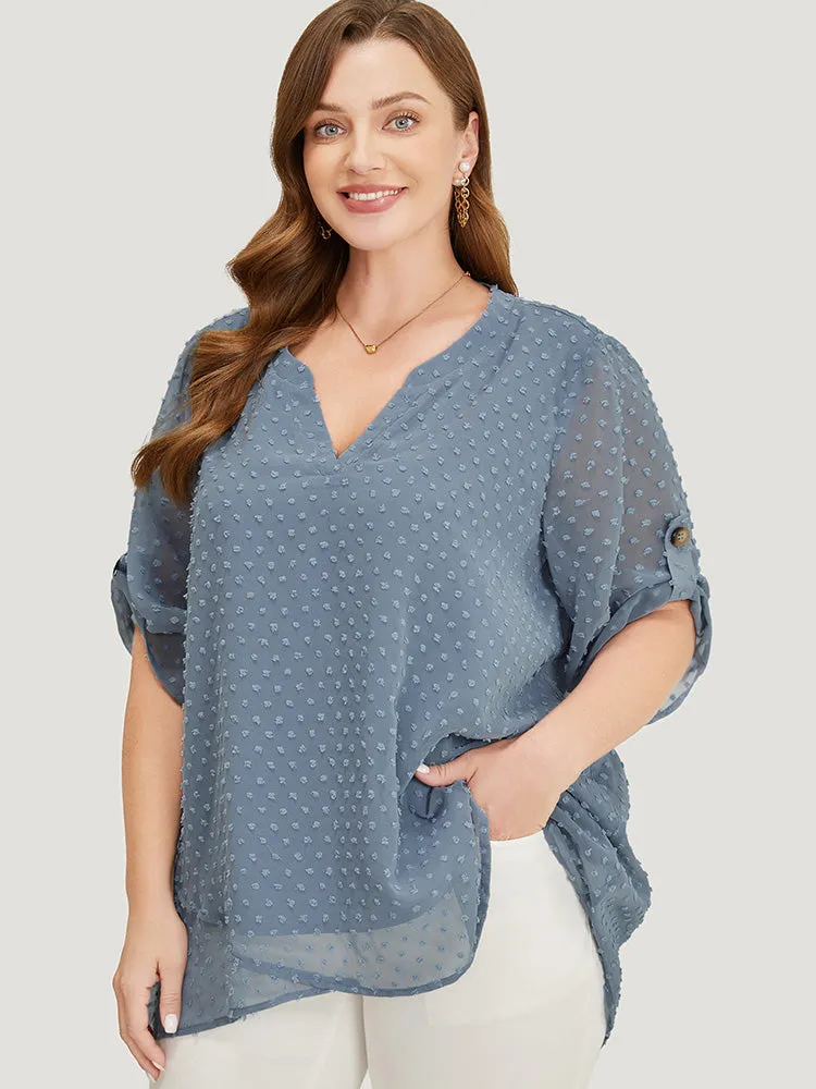 Polka Dot Crossover Hem Mesh Cuffed Sleeve Notched Blouse sold by Bloomchic product image thumbnail 3