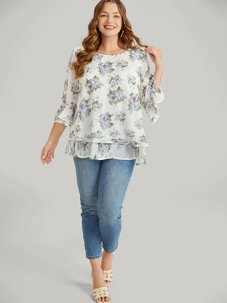 Floral Ruffle Sleeve Layered Hem Blouse sold by Bloomchic product image thumbnail 5
