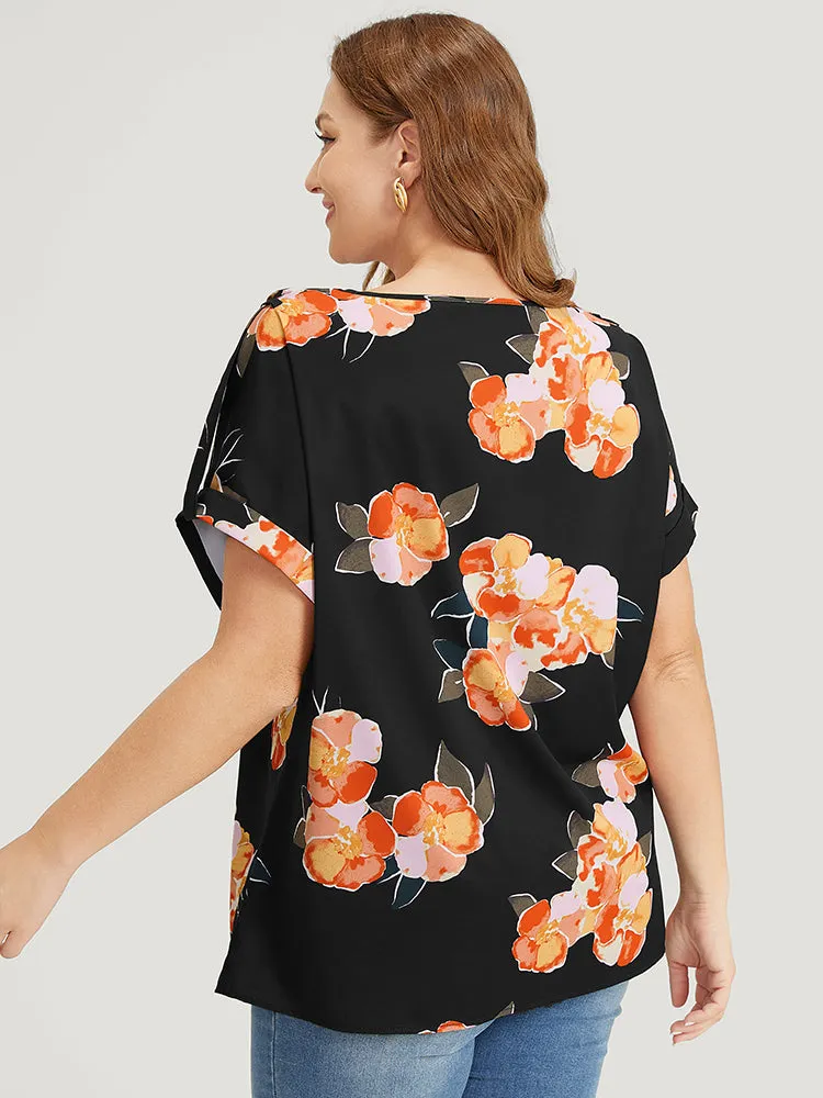 Floral Printed Roll Tab Sleeve Blouse sold by Bloomchic product image thumbnail 5