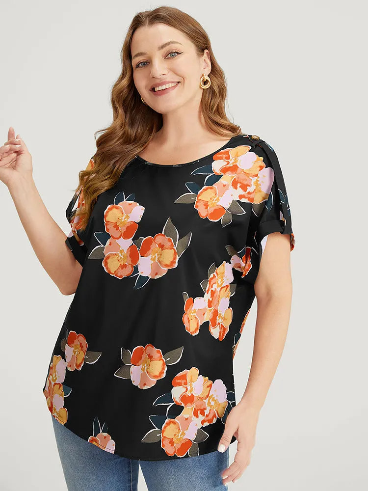Floral Printed Roll Tab Sleeve Blouse sold by Bloomchic product image thumbnail 3