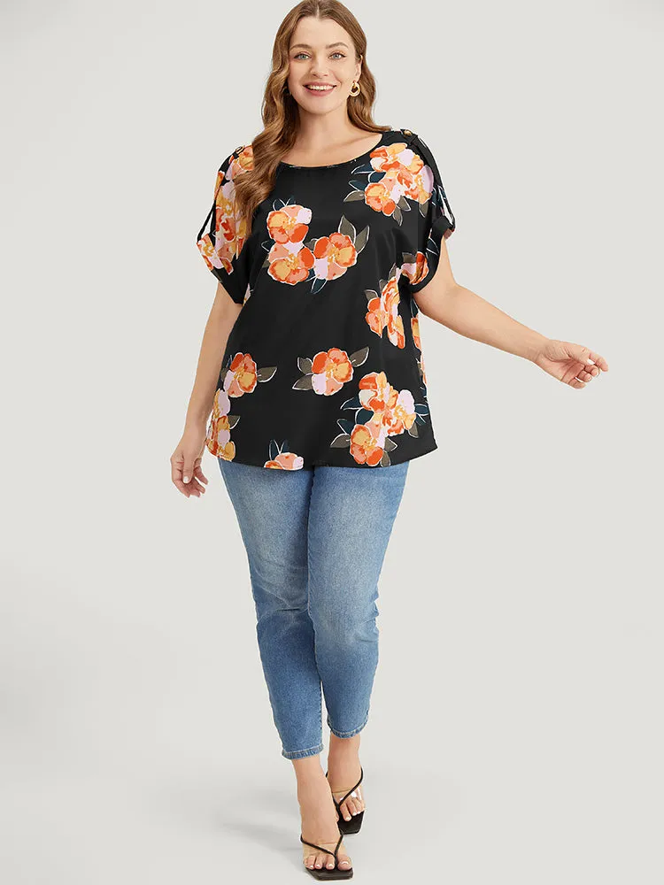 Floral Printed Roll Tab Sleeve Blouse sold by Bloomchic product image thumbnail 4