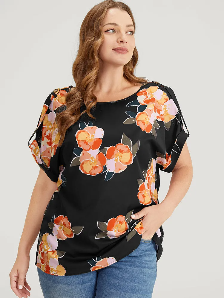 Floral Printed Roll Tab Sleeve Blouse sold by Bloomchic product image thumbnail 2
