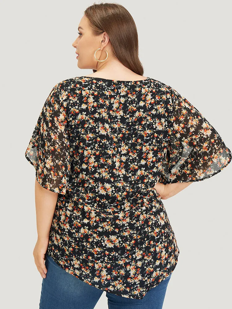 Ditsy Floral Split Petal Sleeve Crew Neck Blouse sold by Bloomchic product image thumbnail 5