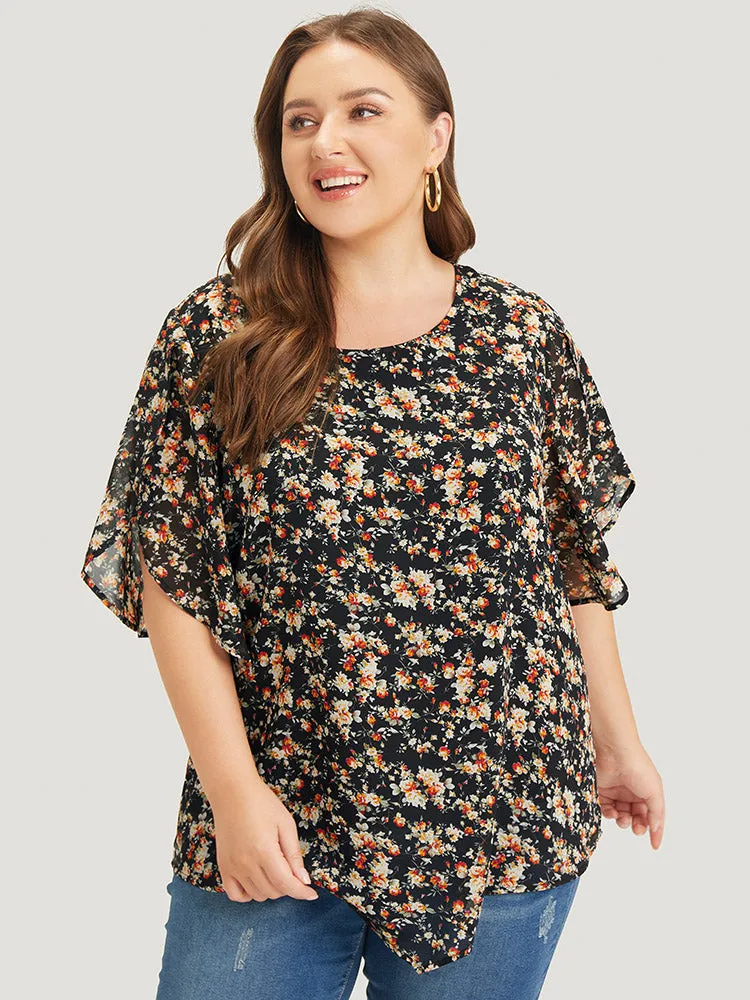 Ditsy Floral Split Petal Sleeve Crew Neck Blouse sold by Bloomchic product image thumbnail 2