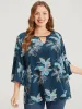 Floral Print Keyhole Neck Split Bell Sleeve Blouse sold by Bloomchic