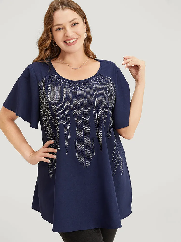 Plain Rhinestones Detail Ruffles Sleeve Blouse sold by Bloomchic product image thumbnail 3