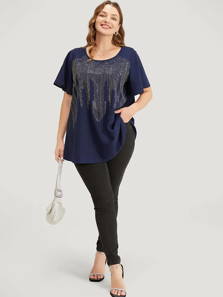 Plain Rhinestones Detail Ruffles Sleeve Blouse sold by Bloomchic product image thumbnail 5