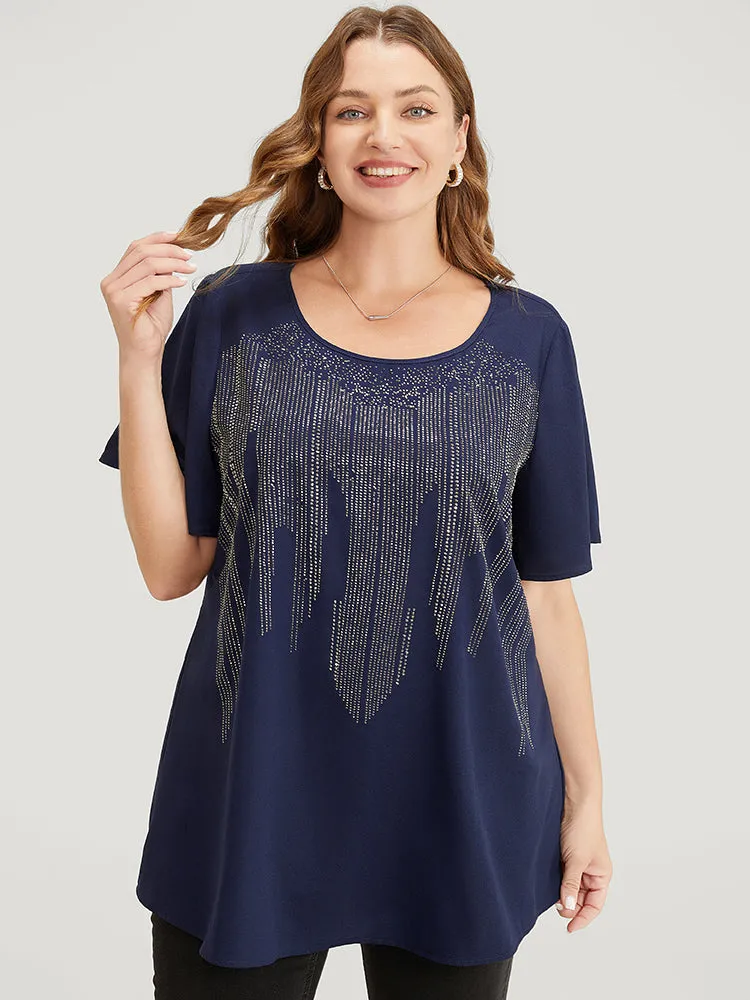 Plain Rhinestones Detail Ruffles Sleeve Blouse sold by Bloomchic product image thumbnail 2