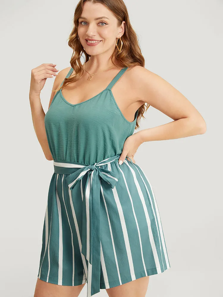 Striped Patchwork Belt Pocket Cami Romper sold by Bloomchic product image thumbnail 4