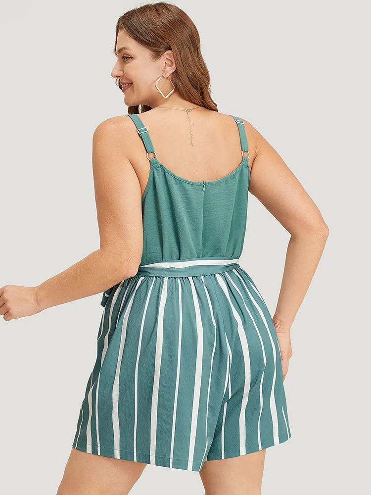 Striped Patchwork Belt Pocket Cami Romper sold by Bloomchic product image thumbnail 5