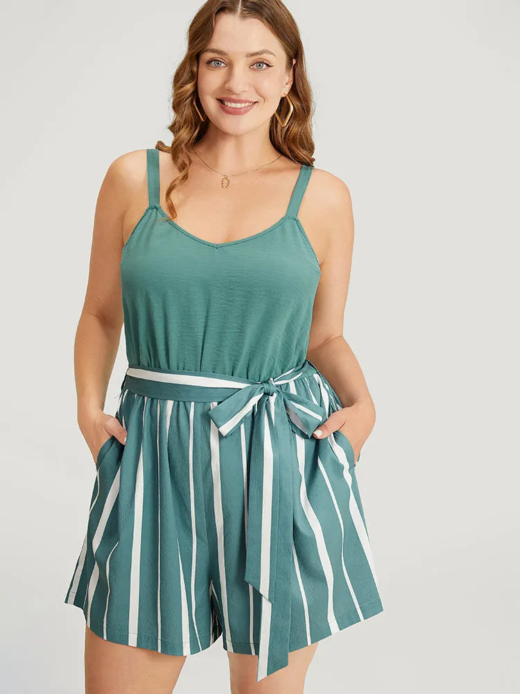 Striped Patchwork Belt Pocket Cami Romper sold by Bloomchic product image thumbnail 2