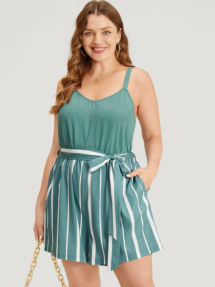 Striped Patchwork Belt Pocket Cami Romper sold by Bloomchic product image thumbnail 3