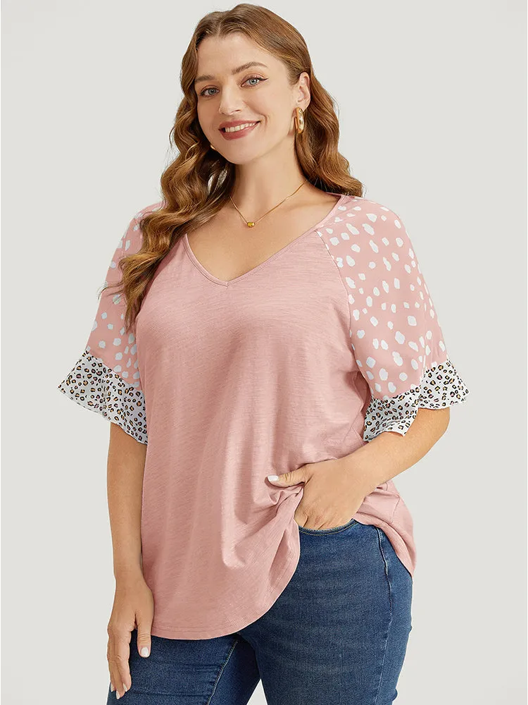 Leopard Contrast Ruffle Trim Raglan Sleeve T-shirt sold by Bloomchic product image thumbnail 2