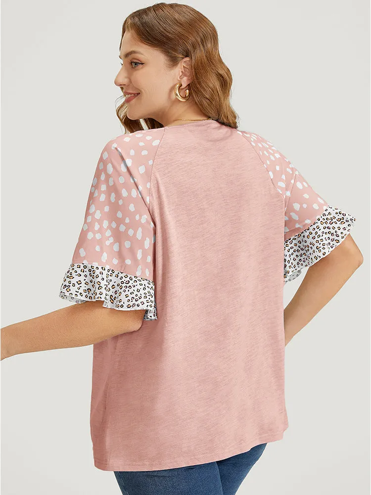 Leopard Contrast Ruffle Trim Raglan Sleeve T-shirt sold by Bloomchic product image thumbnail 3