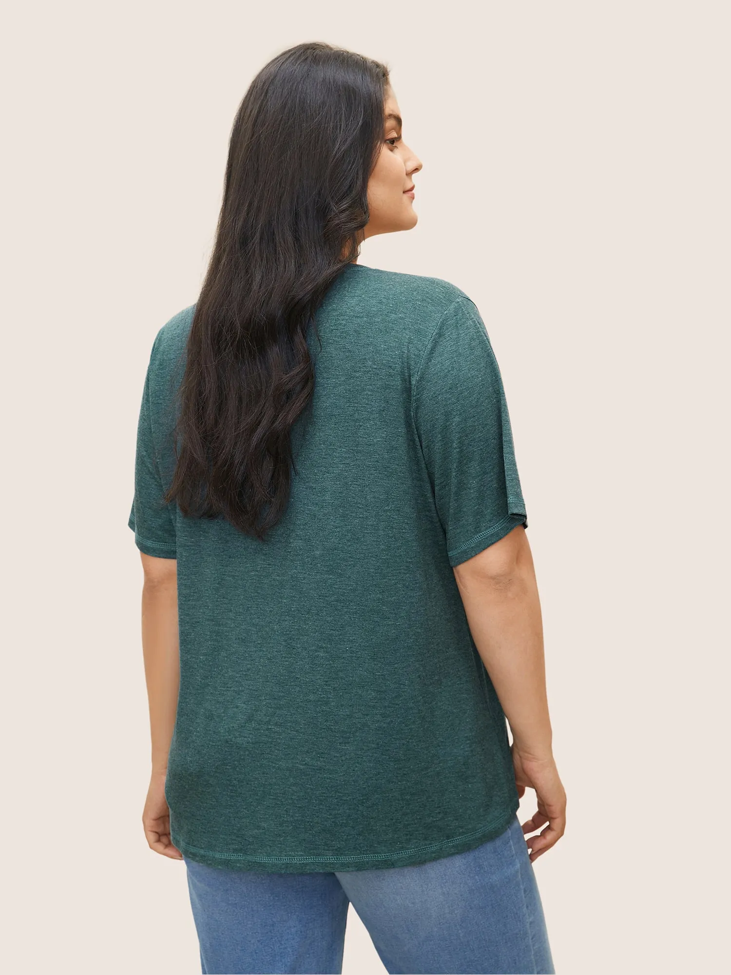 Solid Crisscross Neck Contrast Stitch T-shirt sold by Bloomchic product image thumbnail 2