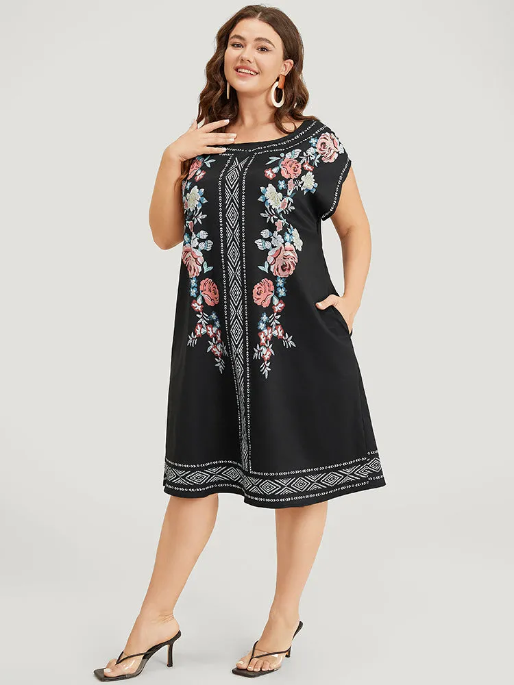 Bandana Pocket Round Neck Batwing Sleeve Dress sold by Bloomchic product image thumbnail 2