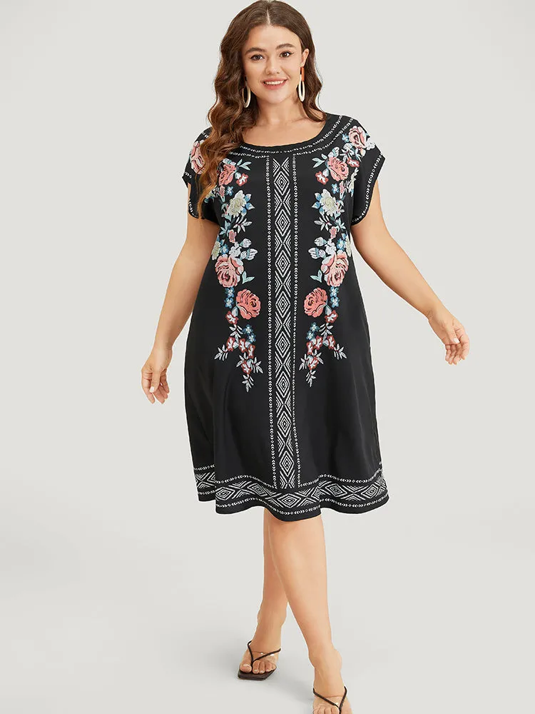 Bandana Pocket Round Neck Batwing Sleeve Dress sold by Bloomchic