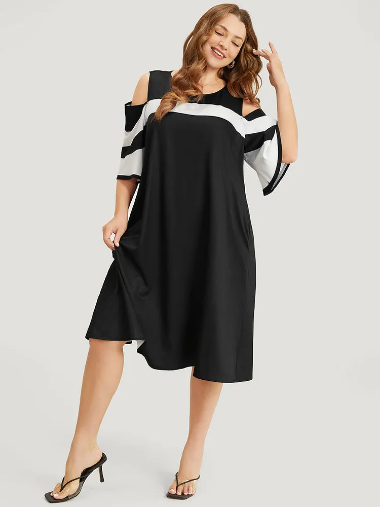 Colorblock Contrast Pocket Cold Shoulder Dress sold by Bloomchic product image thumbnail 4