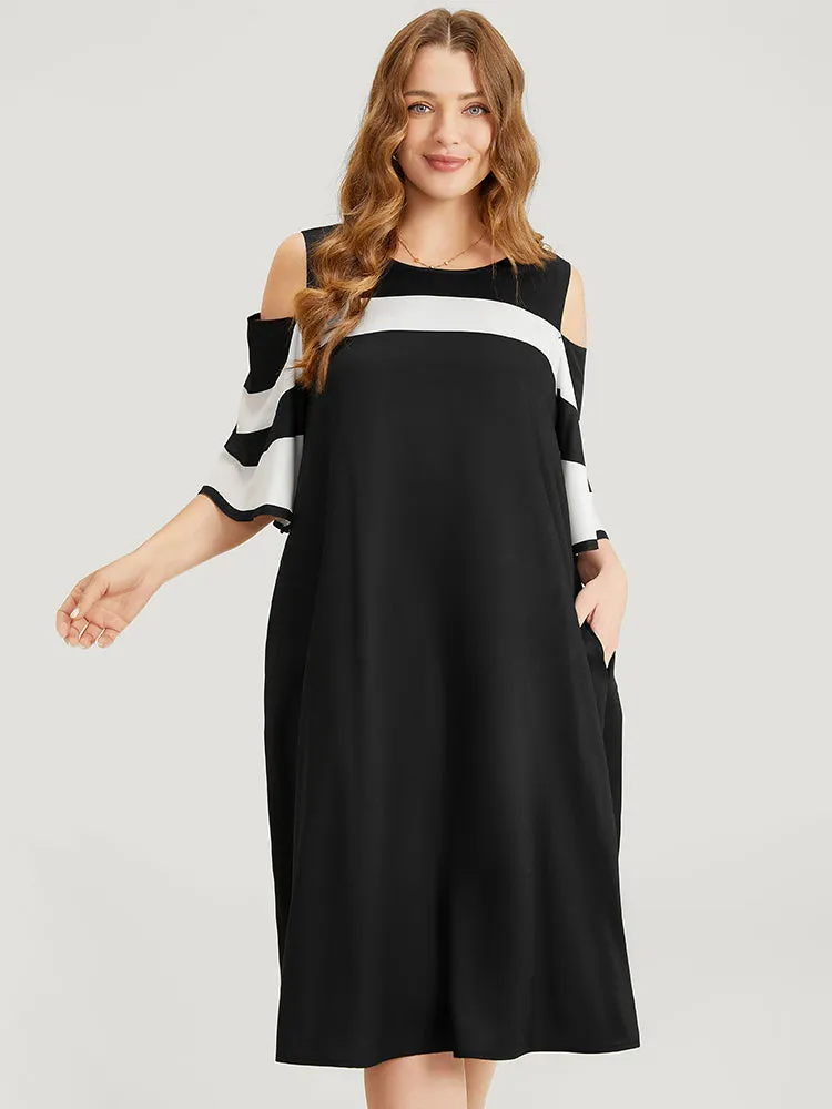 Colorblock Contrast Pocket Cold Shoulder Dress sold by Bloomchic product image thumbnail 2