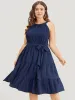 Solid Knot Halter Pocket Belted Ruffles Tiered Hem Dress sold by Bloomchic