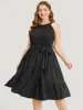Solid Knot Halter Pocket Belted Ruffles Tiered Hem Dress sold by Bloomchic