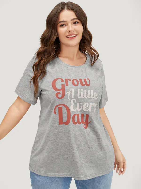 Positive Slogans Print Round Neck T-shirt sold by Bloomchic