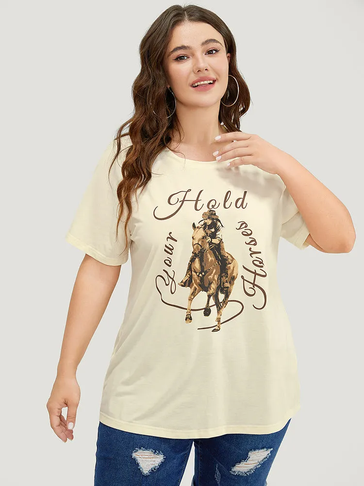 Horse & Letter Print Round Neck Graphic Tee sold by Bloomchic product image thumbnail 5