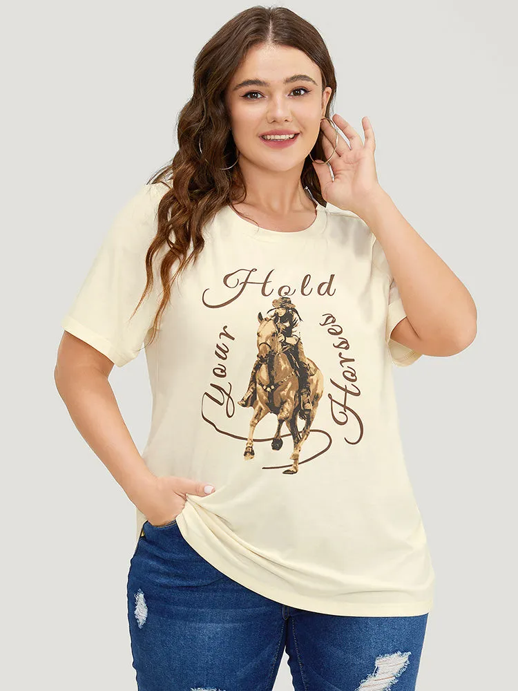 Horse & Letter Print Round Neck Graphic Tee sold by Bloomchic product image thumbnail 2