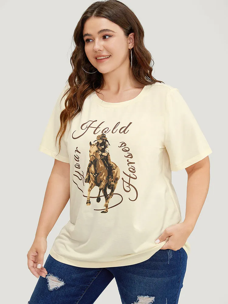 Horse & Letter Print Round Neck Graphic Tee sold by Bloomchic product image thumbnail 3
