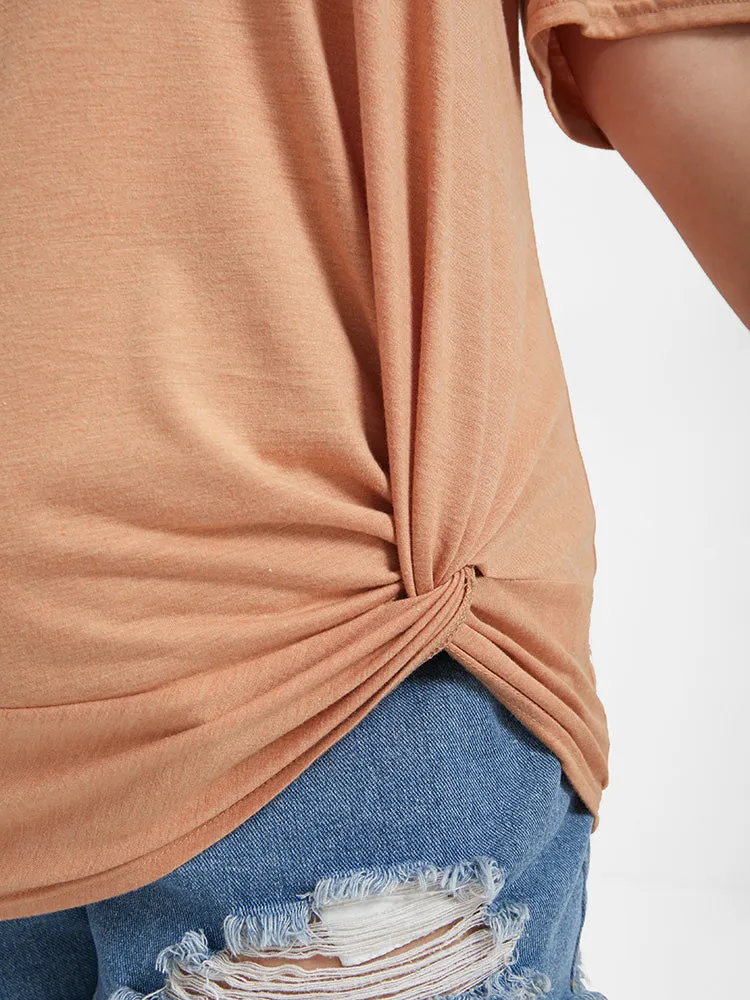 Plain Twist Front Off Shoulder T-shirt sold by Bloomchic product image thumbnail 4