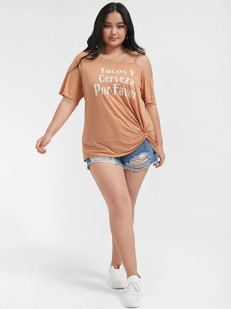 Plain Twist Front Off Shoulder T-shirt sold by Bloomchic product image thumbnail 2