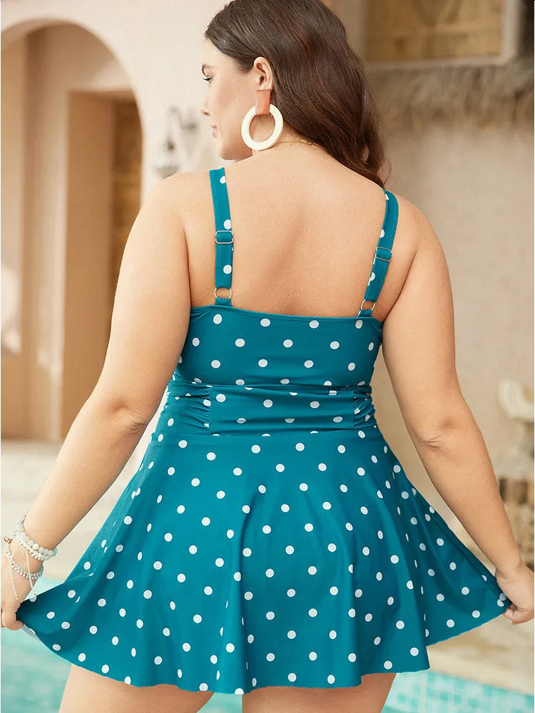Polka Dot Ruched Detail V Neck Flutter Swim Dress sold by Bloomchic product image thumbnail 2