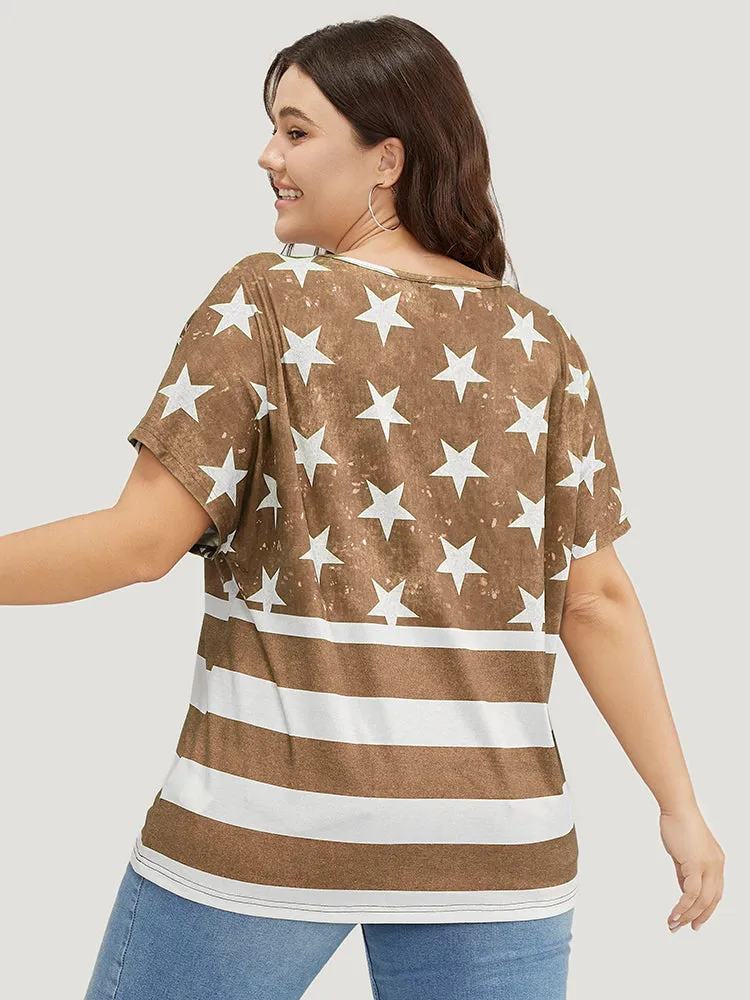 Star & Striped Print Batwing Sleeve T-shirt sold by Bloomchic product image thumbnail 2