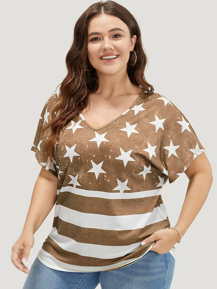 Star & Striped Print Batwing Sleeve T-shirt sold by Bloomchic product image thumbnail 3