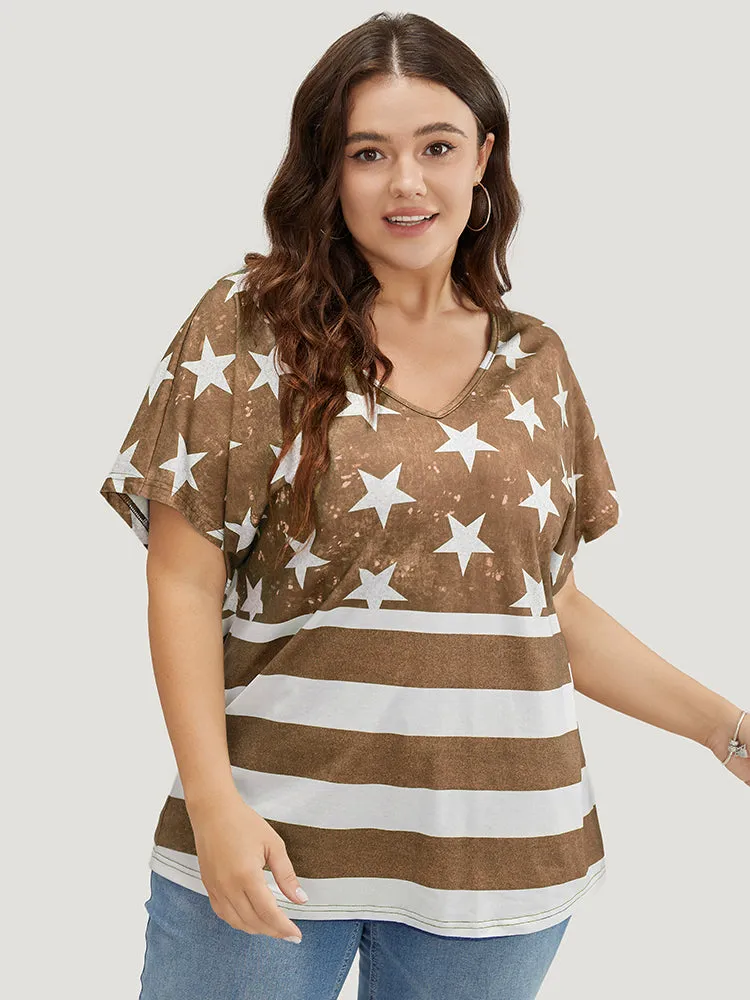Star & Striped Print Batwing Sleeve T-shirt sold by Bloomchic product image thumbnail 5