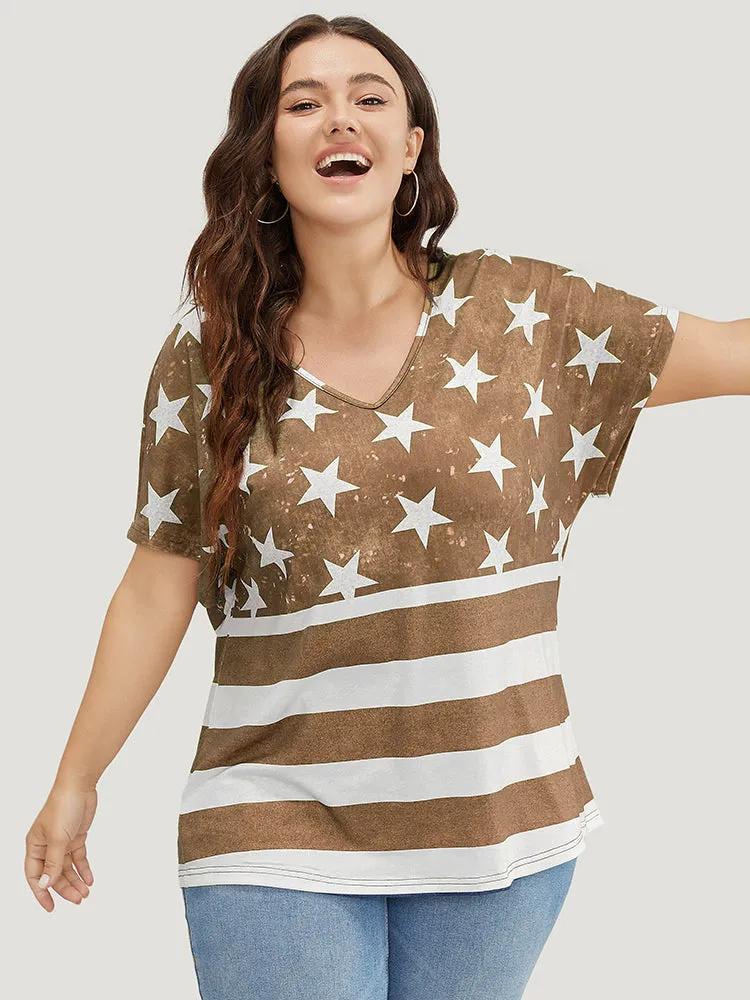 Star & Striped Print Batwing Sleeve T-shirt sold by Bloomchic product image thumbnail 4