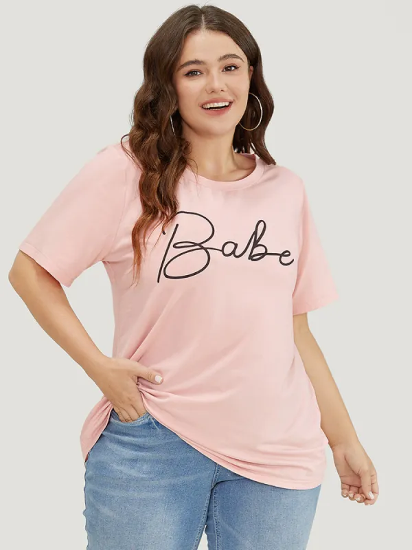 Letter Print Slightly Stretchy Short Sleeve T-shirt sold by Bloomchic