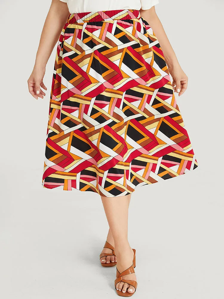 Geometric Contrast Pocket Flutter Skirt sold by Bloomchic