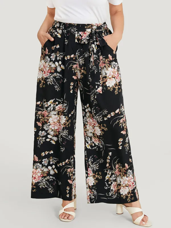 Floral Pocket High Rise Wide Leg Belt Pants sold by Bloomchic