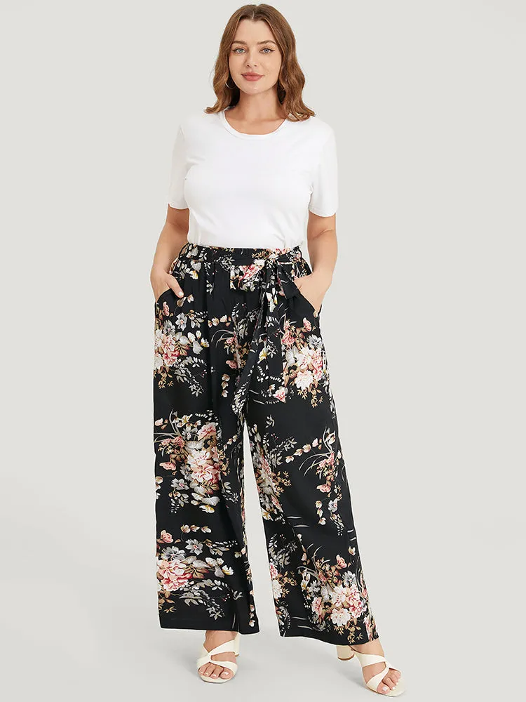 Floral Pocket High Rise Wide Leg Belt Pants sold by Bloomchic product image thumbnail 2