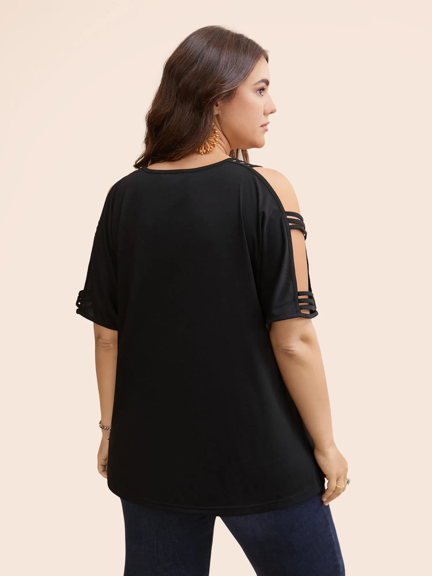 Solid Cut Out Batwing Sleeve T-shirt sold by Bloomchic product image thumbnail 4