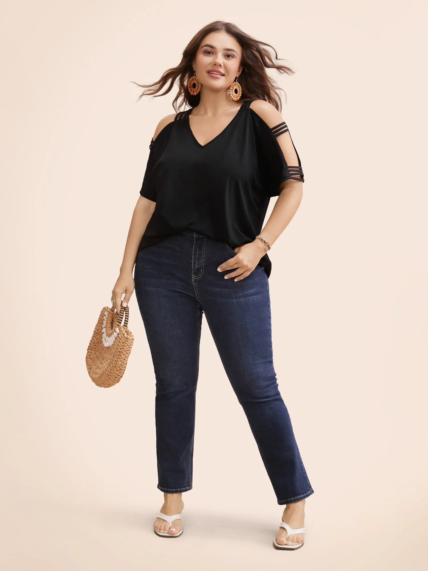 Solid Cut Out Batwing Sleeve T-shirt sold by Bloomchic product image thumbnail 2