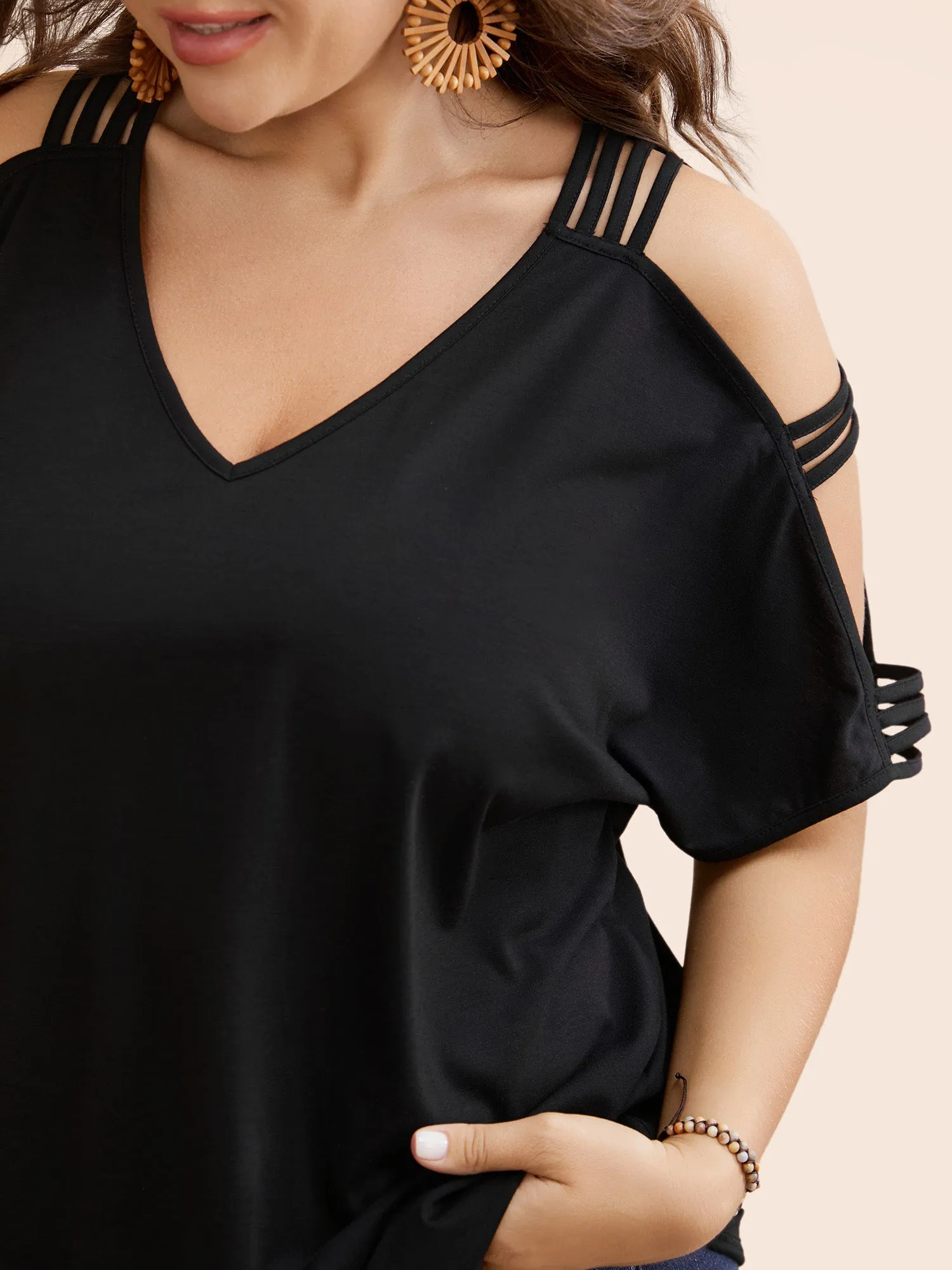Solid Cut Out Batwing Sleeve T-shirt sold by Bloomchic product image thumbnail 3