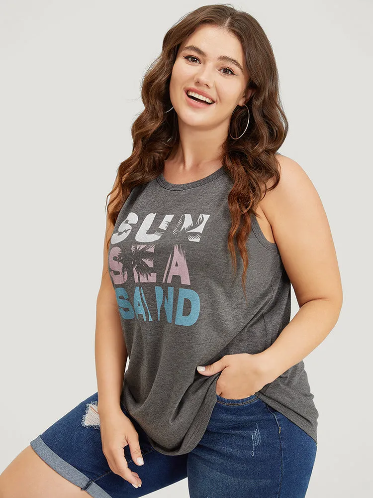 Letter & Coconut Tree Print Crew Neck Graphic Tank Top sold by Bloomchic product image thumbnail 3